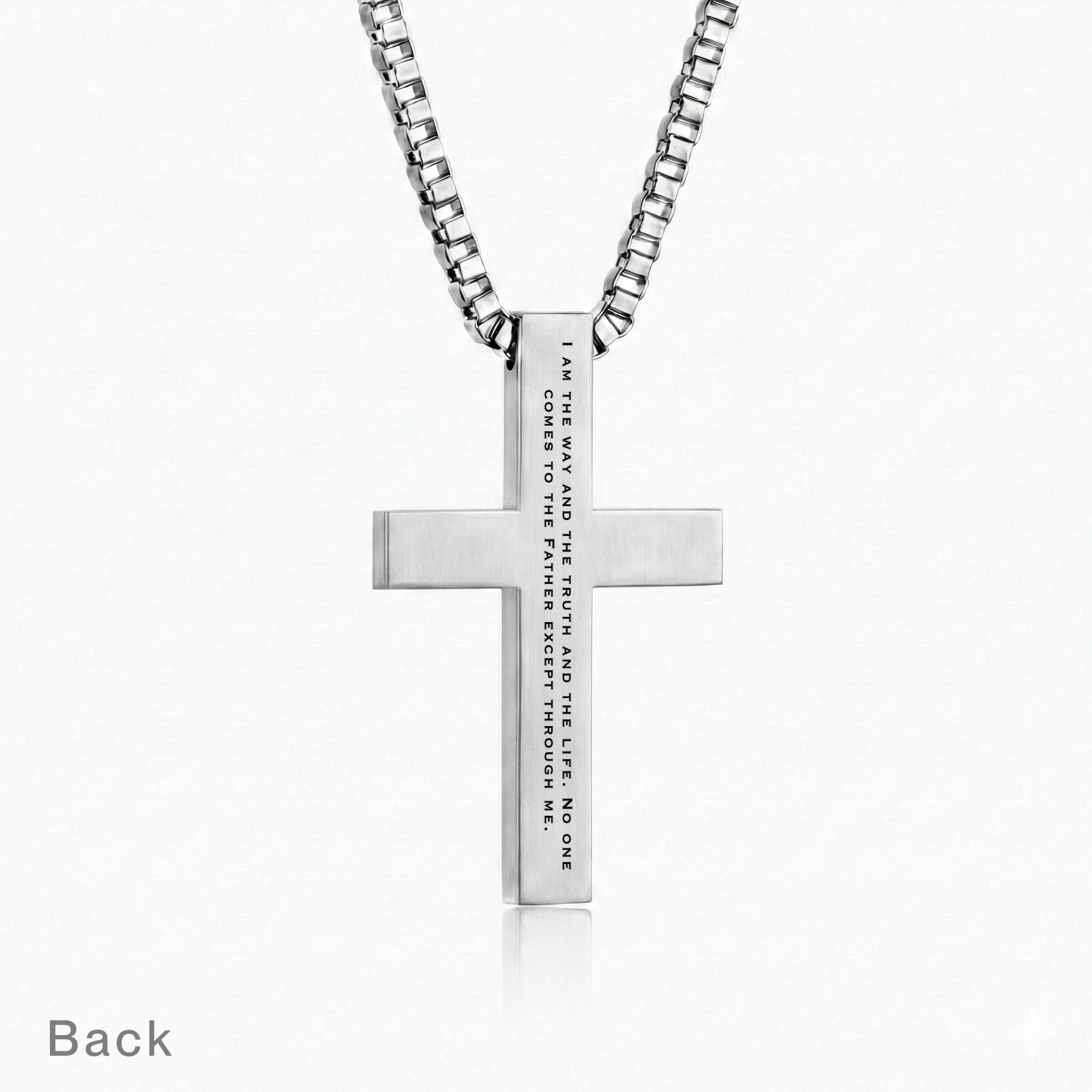 John 14:6 | Cross pendant back showing I am the way the truth and the life engraved verse