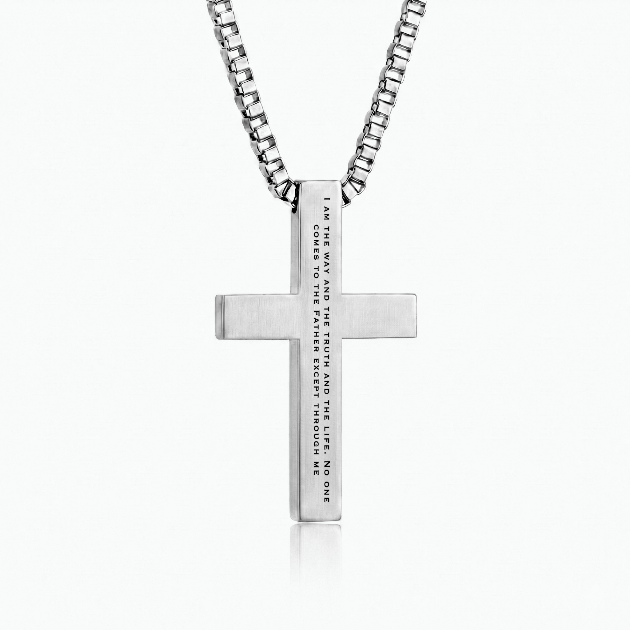 John 14:6 | Cross pendant back showing I am the way the truth and the life engraved verse