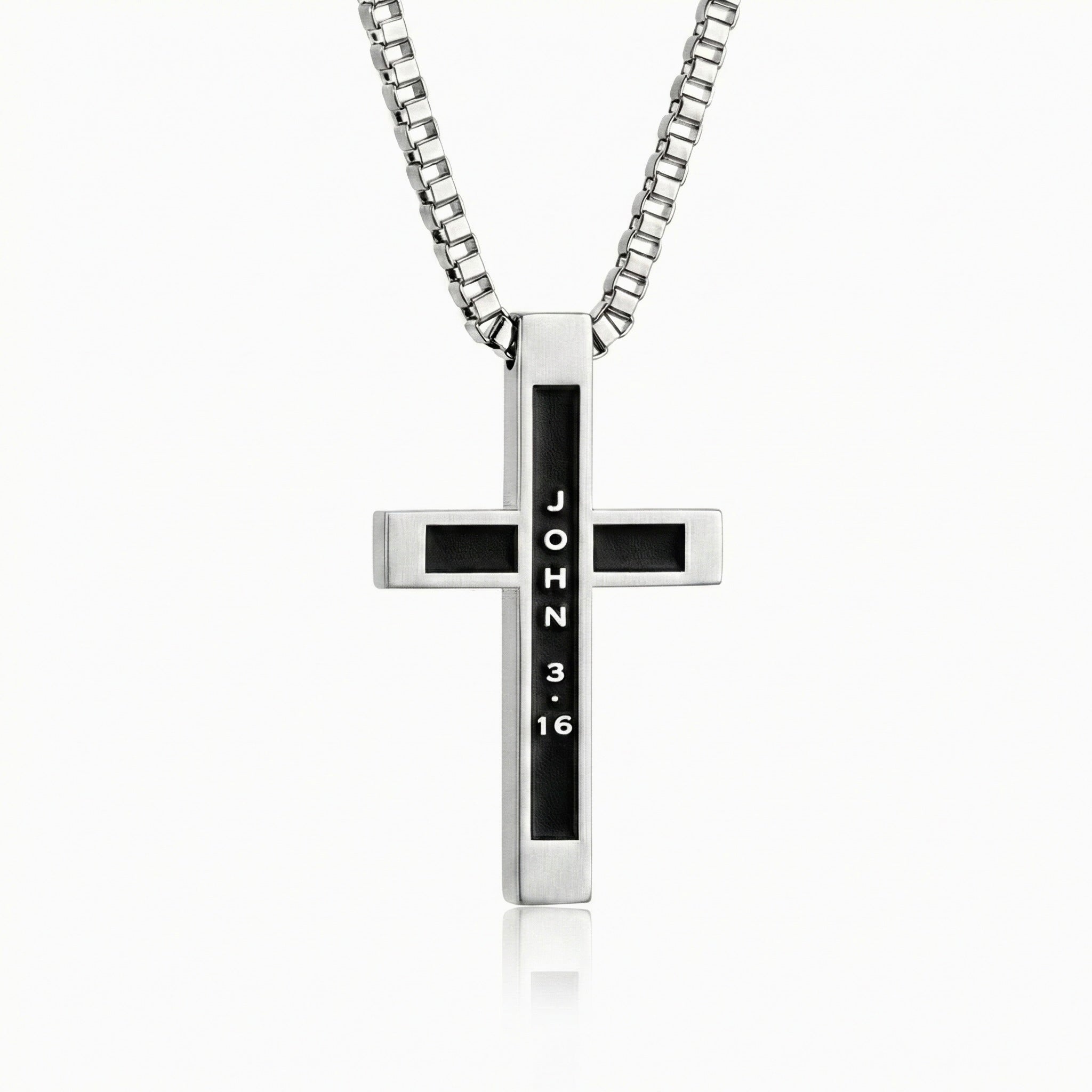 John 3:16 | Stainless steel cross pendant with John 3:16 verse reference engraved on front